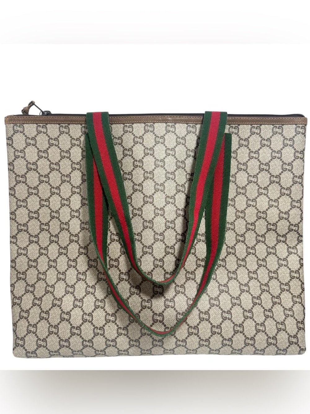 Gucci Plus GG Supreme Web Canvas & Green Red Sherry Line Zippered Tote Bag - Picture 4 of 16